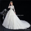 Vintage illusion back style wedding gorgeous beaded bridal gown with long sleeve train